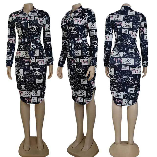 Printed Long Sleeve Shirt Dress