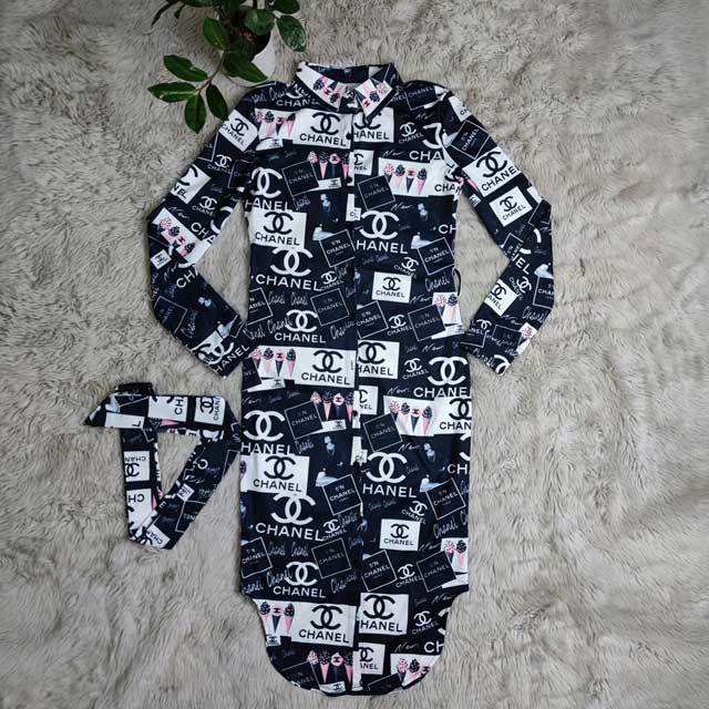 Printed Long Sleeve Shirt Dress