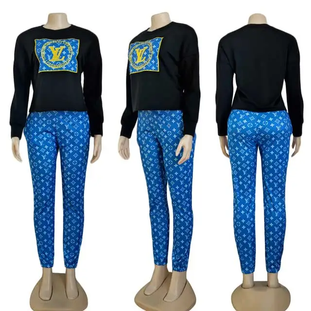 Rhinestones Printed Casual Pants Suit