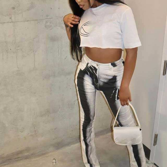 High Waist Printed Bell Pant