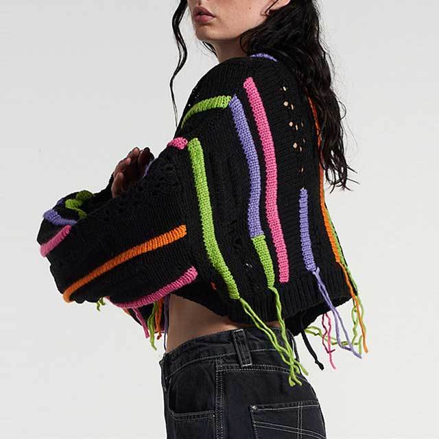 Colorful Fringe Knit Sweater