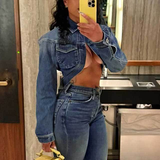 Slit Crop Denim Jacket