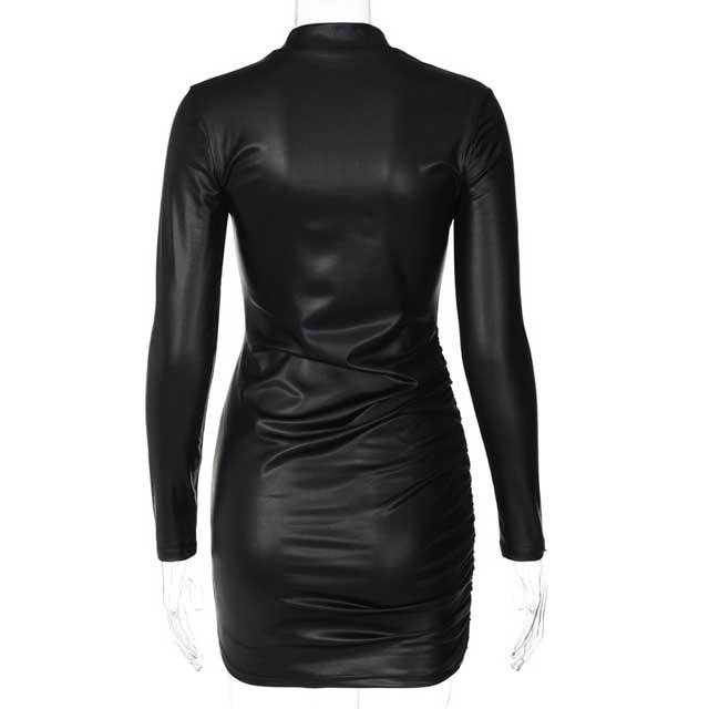 Leather Long Sleeve Ruched Dress