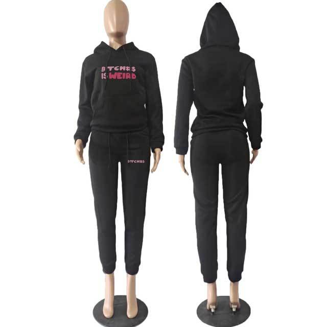 Letter Print Hooded Top Casual Tracksuit