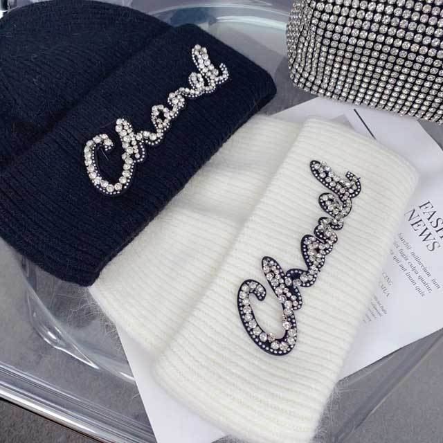 Rhinestones Fuzzy Knit Hats