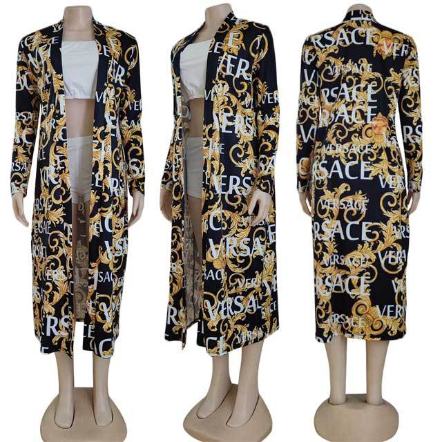 Printed Long Sleeve Duster Coat