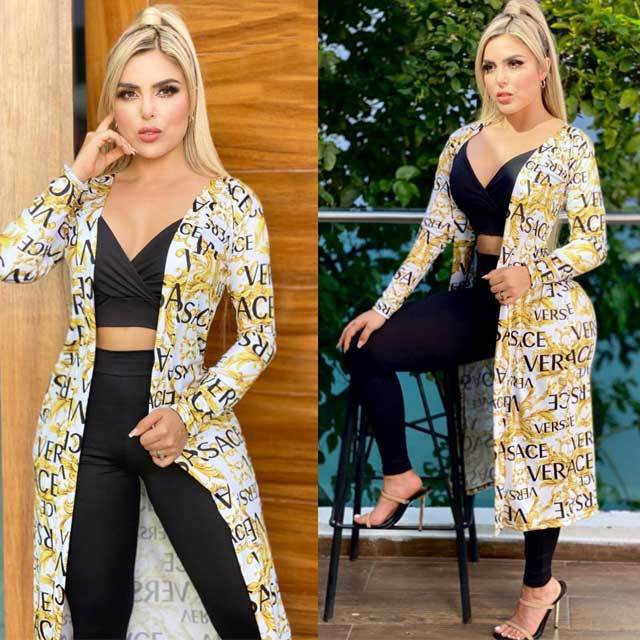 Printed Long Sleeve Duster Coat