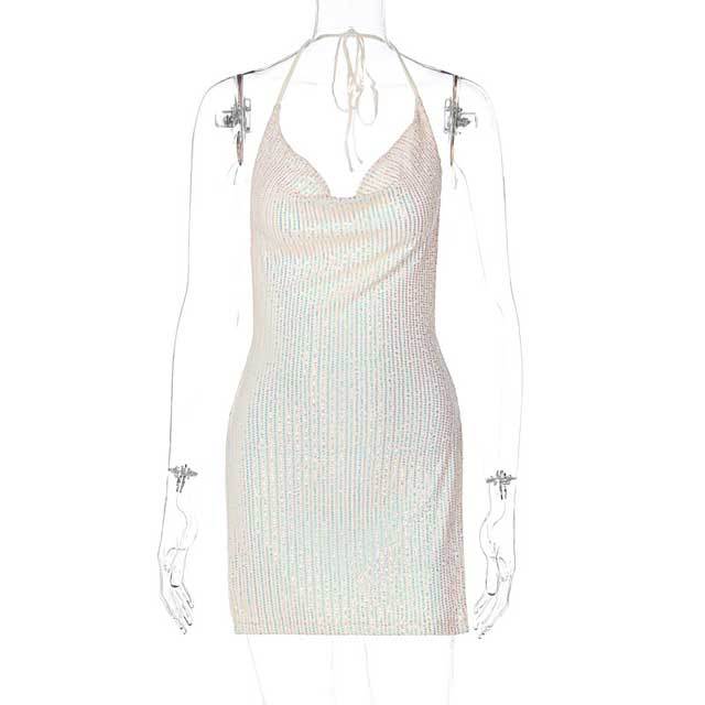 Halter Sequin Slit Dress