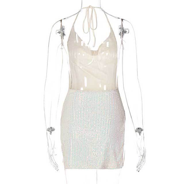 Halter Sequin Slit Dress