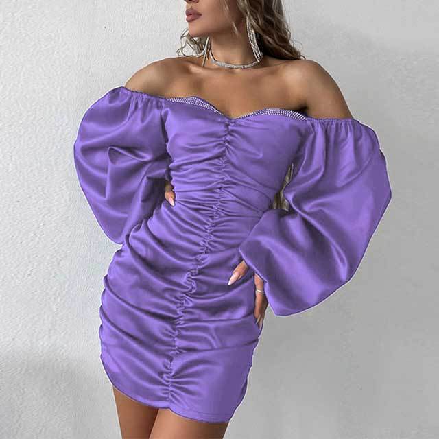 Off Shoulder Satin Ruched Bodycon Dress