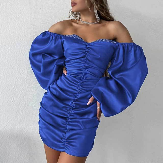 Off Shoulder Satin Ruched Bodycon Dress