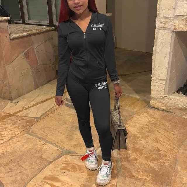 Letter Print Casual Sporty Pants Suit