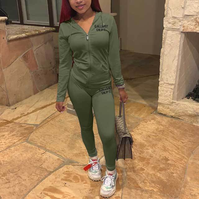 Letter Print Casual Sporty Pants Suit