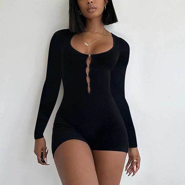 Hollow Out Long Sleeve Romper