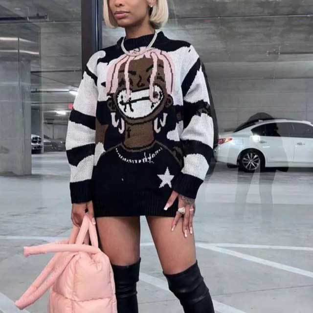 Graphic Knit Casual Sweater