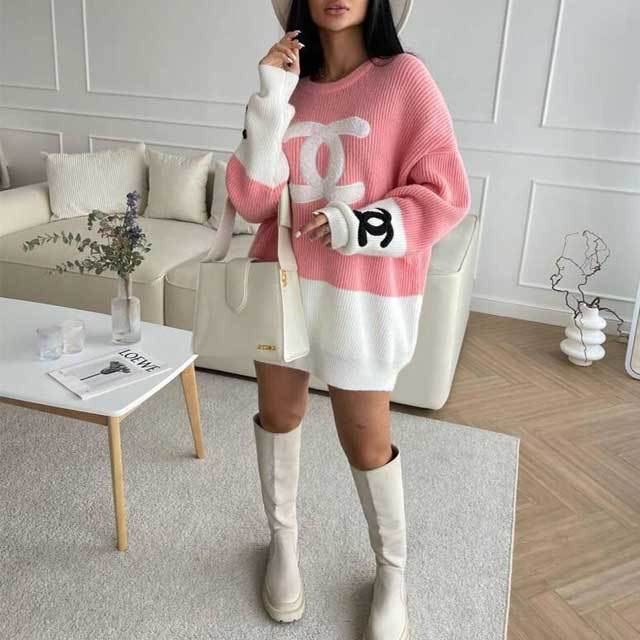 Color Block Knit Casual Sweater