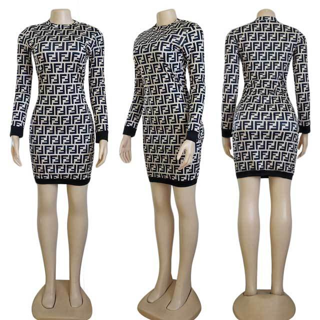 Printed Long Sleeve Bodycon Dress