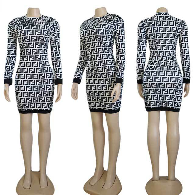 Printed Long Sleeve Bodycon Dress