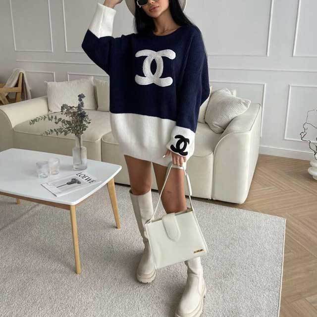 Color Block Knit Casual Sweater
