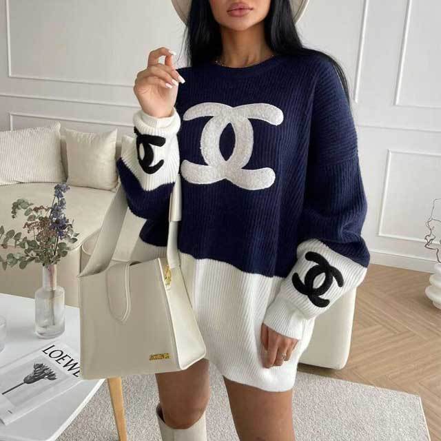 Color Block Knit Casual Sweater