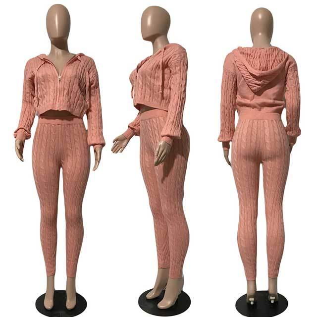 Knit Sweater Zipper Top Pants Set