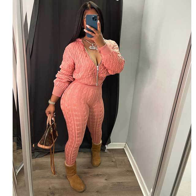 Knit Sweater Zipper Top Pants Set