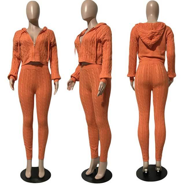 Knit Sweater Zipper Top Pants Set