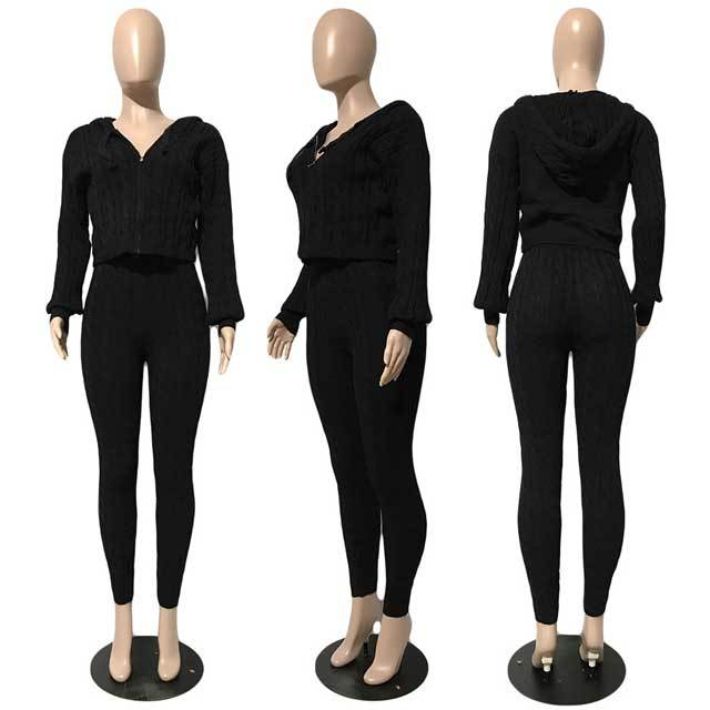 Knit Sweater Zipper Top Pants Set