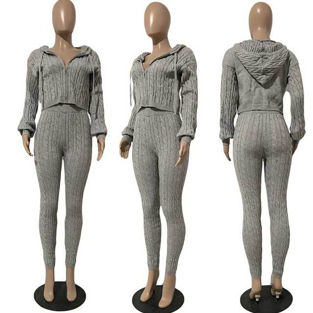 Knit Sweater Zipper Top Pants Set