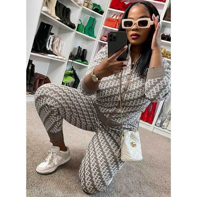 Printed Ribbed Casual Jogging Suit