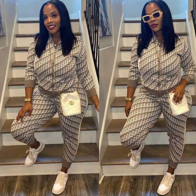 Printed Ribbed Casual Jogging Suit
