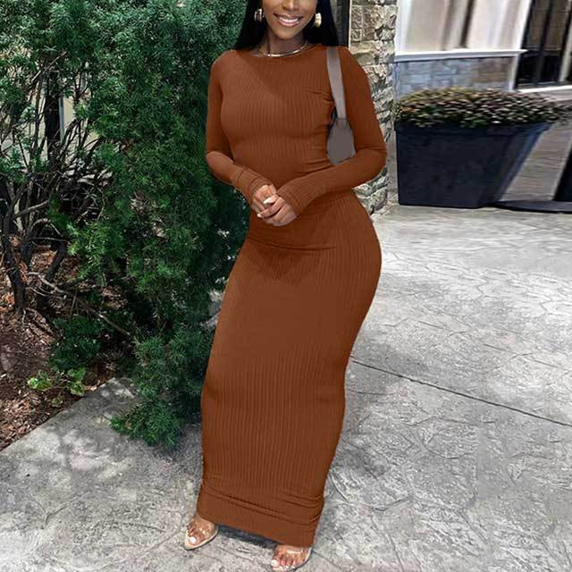 Basic Long Sleeve Casual Maxi Dress