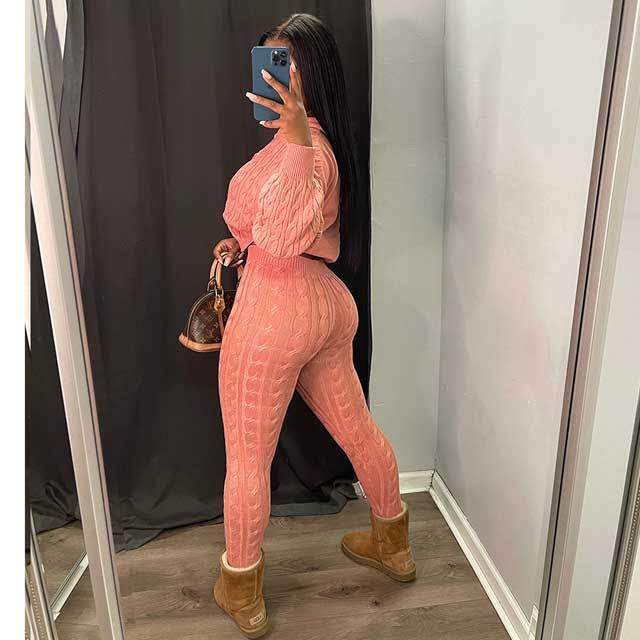 Knit Sweater Zipper Top Pants Set