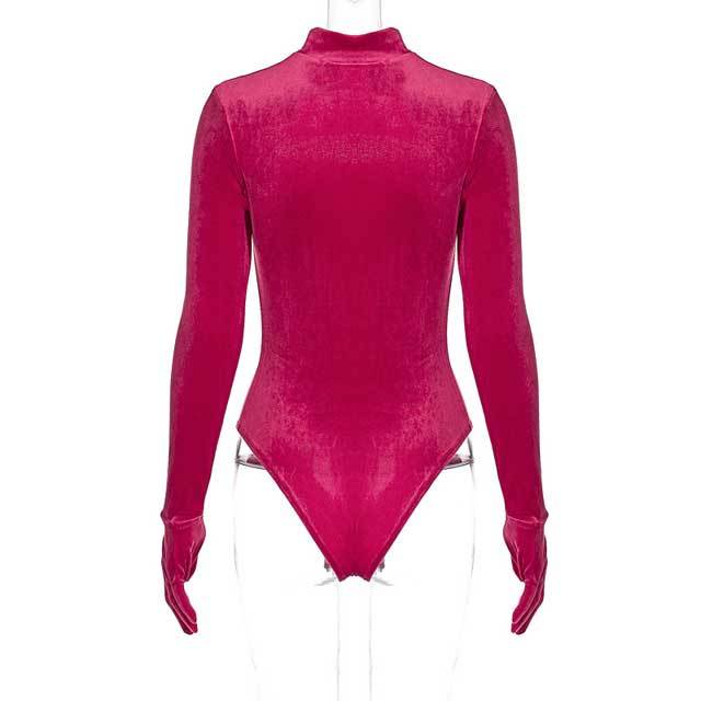 Hollow Out Velvet Gloves Bodysuit