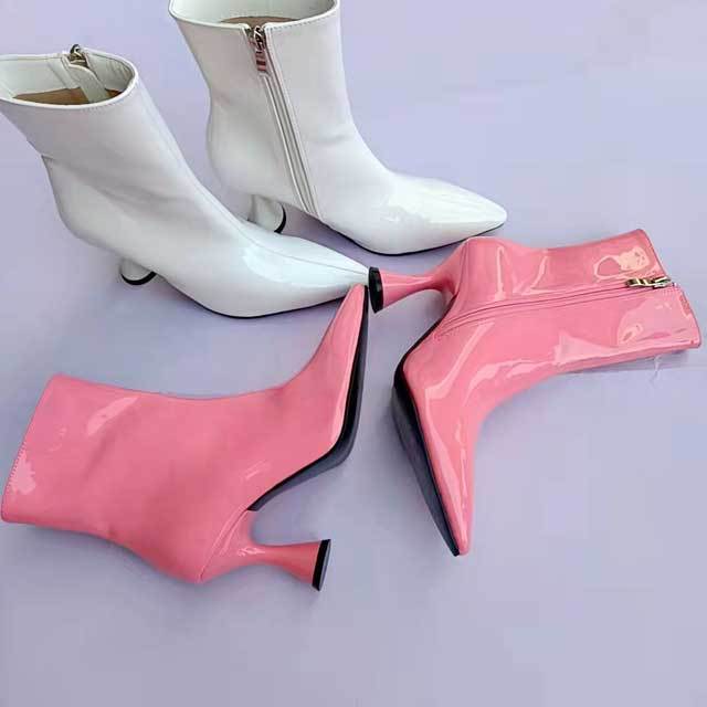 Candy Color Patent Leather Thin Heeled Boots