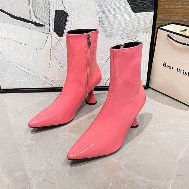 Candy Color Patent Leather Thin Heeled Boots