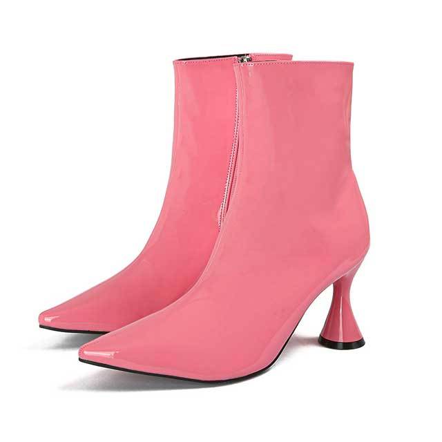 Candy Color Patent Leather Thin Heeled Boots