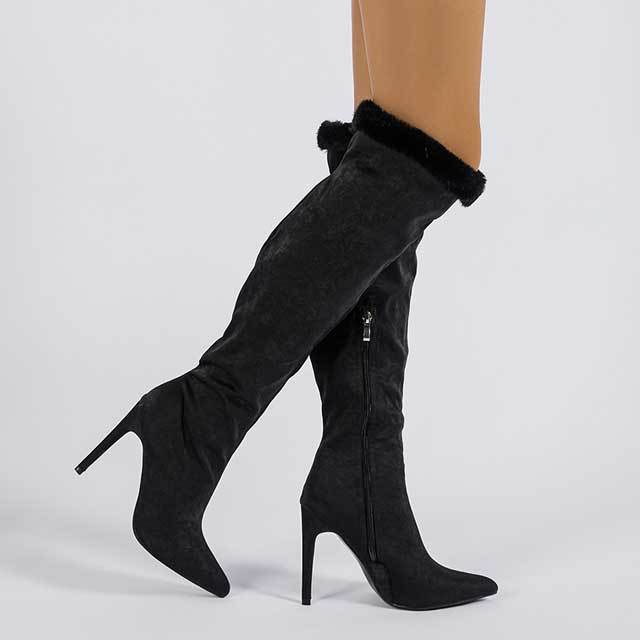 Zipper Thin Heeled Fuzzy Boots