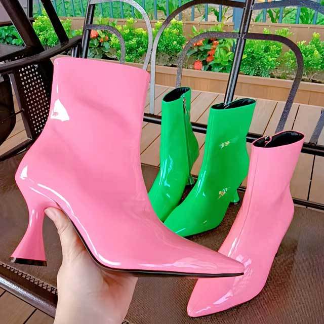 Candy Color Patent Leather Thin Heeled Boots