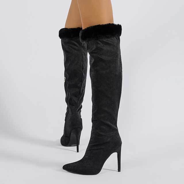 Zipper Thin Heeled Fuzzy Boots