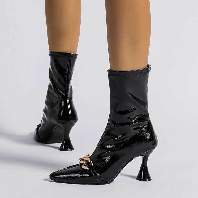 Leather Thin Heeled Middle Boots