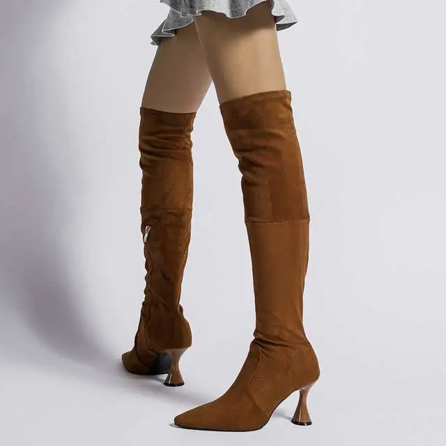 Thin Heeled Suede Over Knee Boots