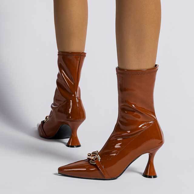 Leather Thin Heeled Middle Boots