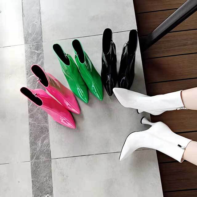 Candy Color Patent Leather Thin Heeled Boots