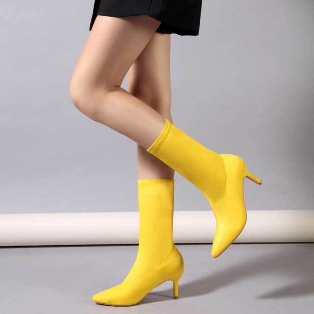 Candy Color Suede Thin Heeled Boots