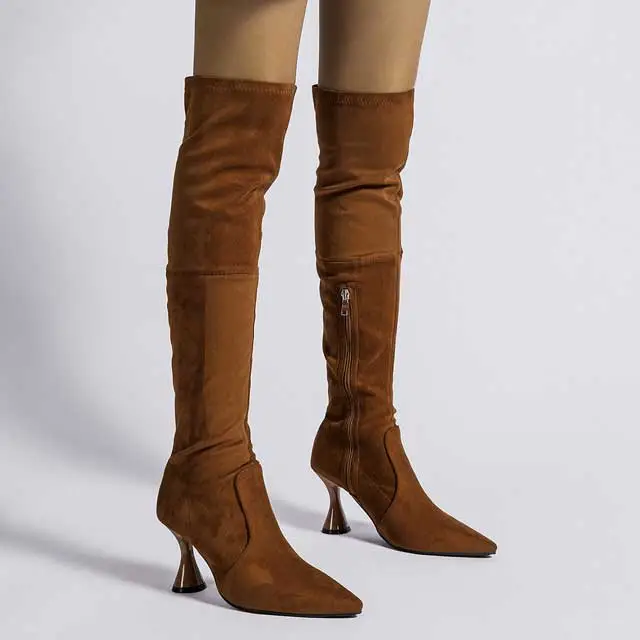 Thin Heeled Suede Over Knee Boots