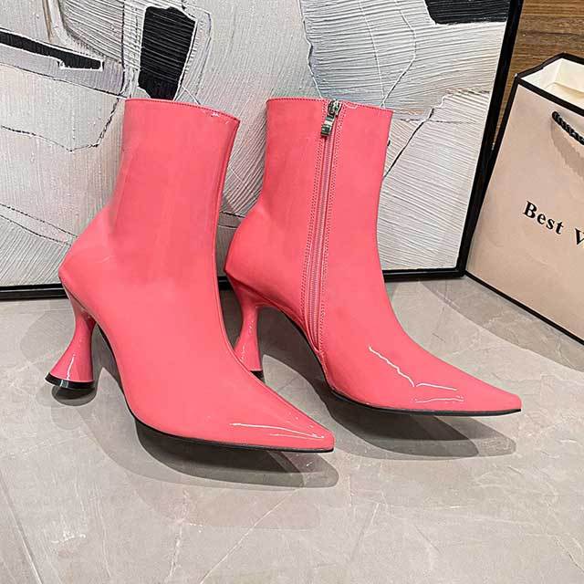 Candy Color Patent Leather Thin Heeled Boots