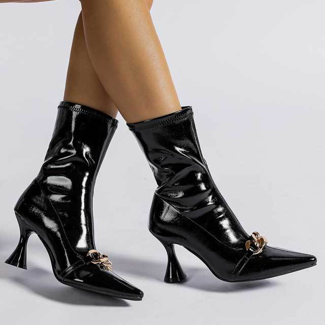 Leather Thin Heeled Middle Boots