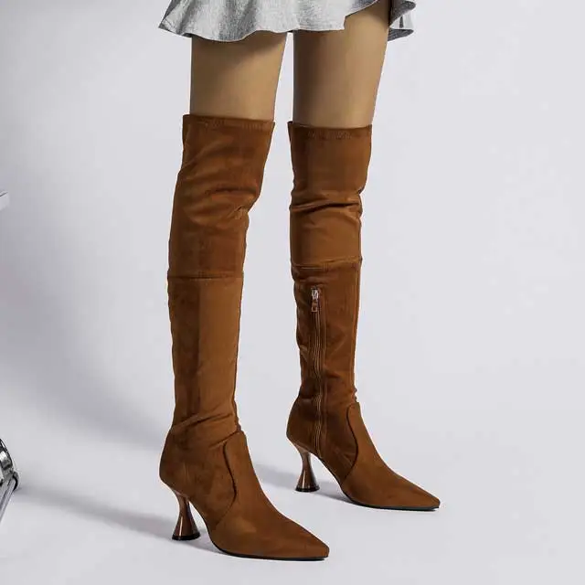 Thin Heeled Suede Over Knee Boots