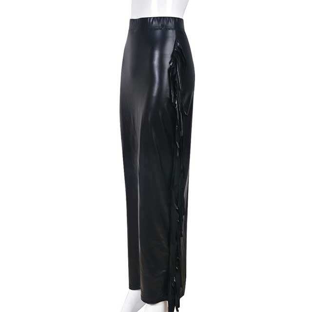 Leather Slit Fringe Skirt